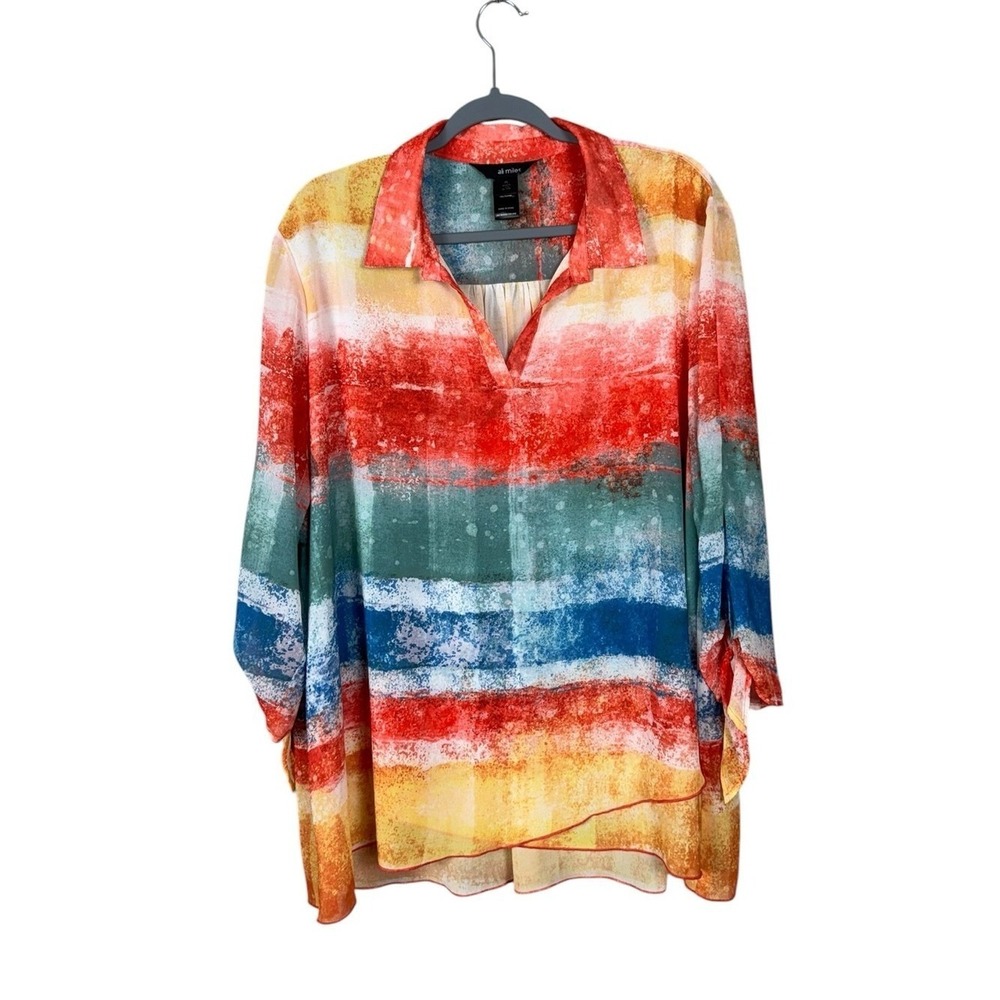 Womens Rainbow Oversized Blouse XL Festival Beach Coastal Fairy Hippie